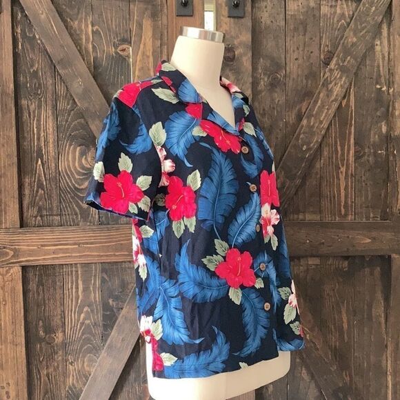 La Cabaña Rayon Tropical front button top Sz-Small - Picture 3 of 7